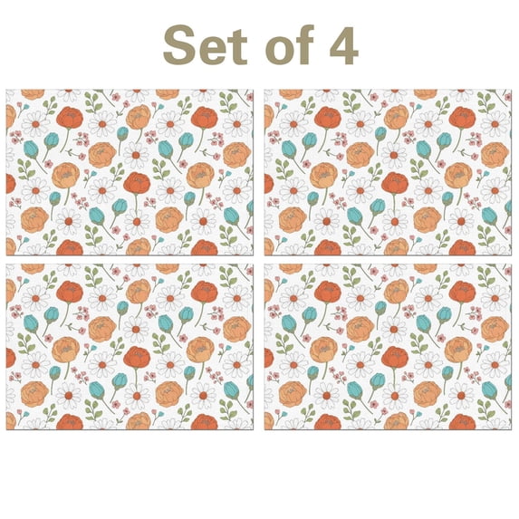 Pioneer Flower Floral Print Pattern Linen-look Placemats Set Of 4 ...