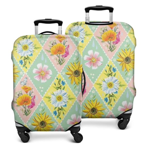 Pioneer Flower Floral Print Pattern Luggage Cover Fashion Suitcase Cover Baggage Covers Fit 25-28 Inch Luggage (Go Travel)