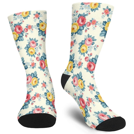 Pioneer Flower Floral Print Pattern Men's Mid-calf Crew Socks, Everyday ...