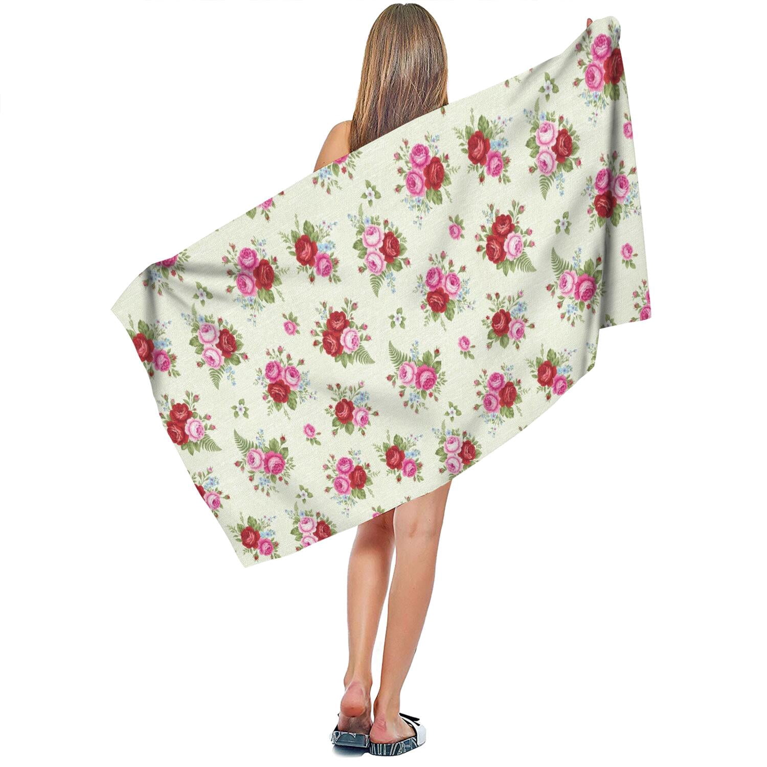 Pioneer Flower Floral Print Pattern Microfiber Bath Towel, Double Terry ...