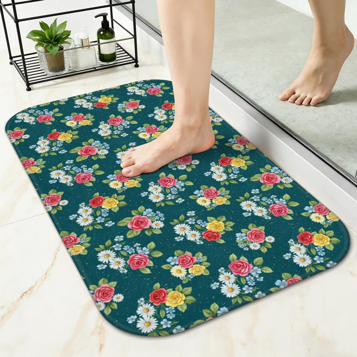 Pioneer Flower Floral Print Pattern Non-Slip Bath Mat, Bedroom Area Mat ...