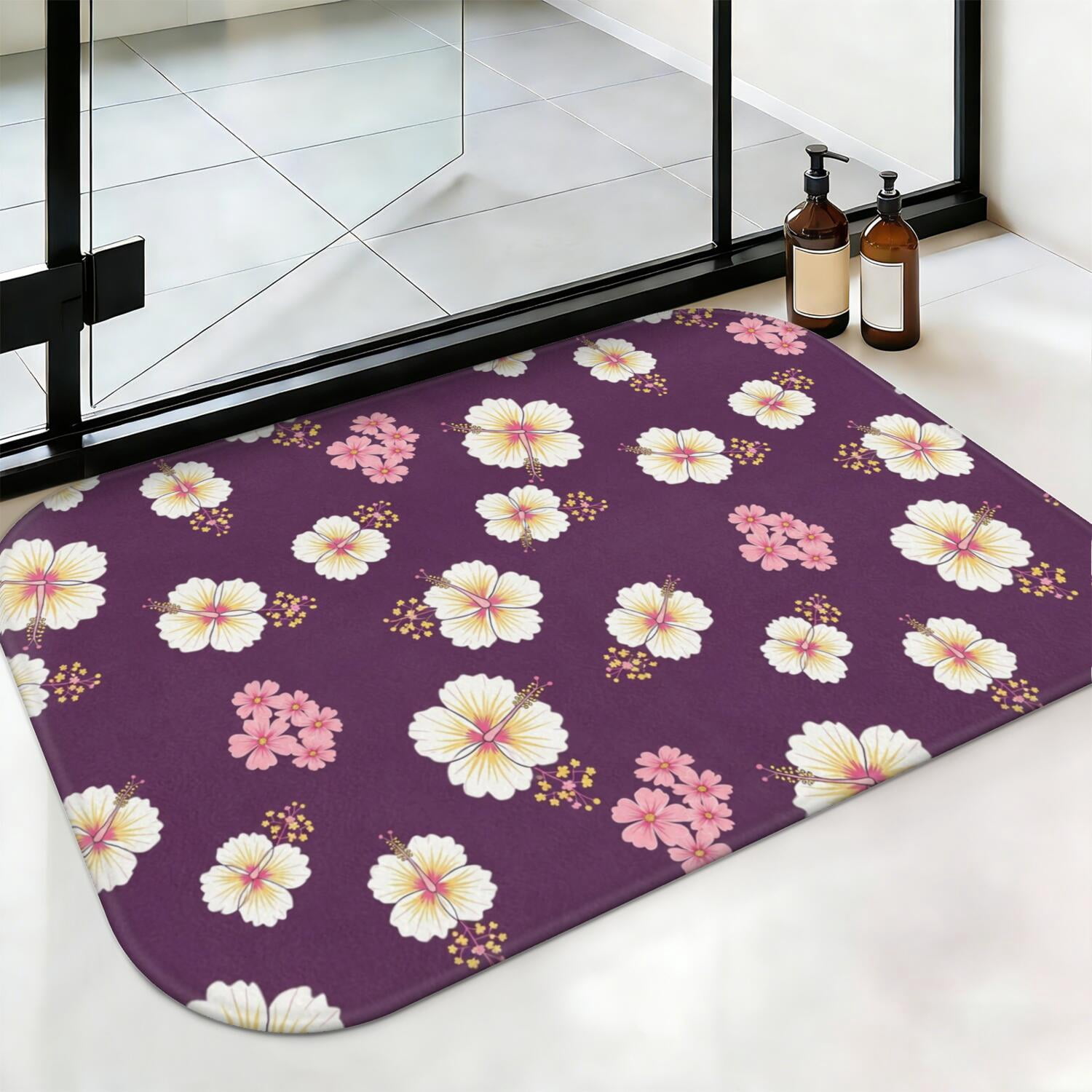 Pioneer Flower Floral Print Pattern Non-Slip Bath Mat, Shower Room Rug ...