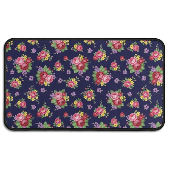 Pioneer Flower Floral Print Pattern Non Slip Washable Indoor Door Mat, Decorative Entry Rug for Entrance Bedroom Kitchen Bathroom, 30"x17"