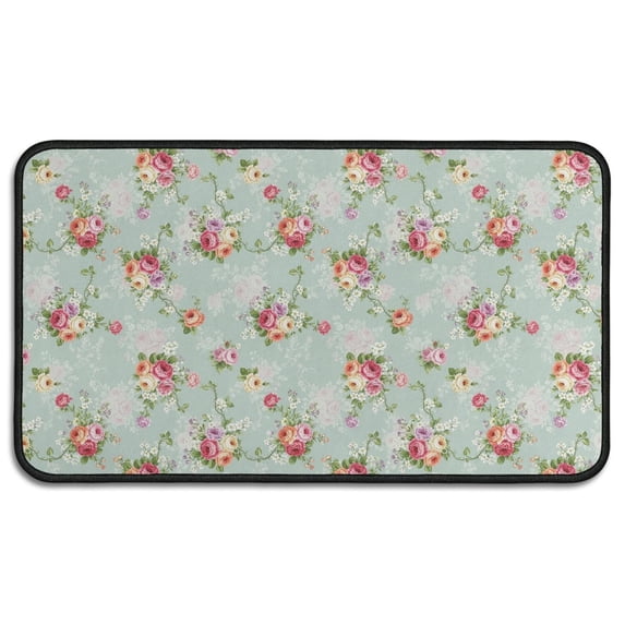 Pioneer Flower Floral Print Pattern Non Slip Washable Indoor Door Mat, Decorative Entry Rug for Entrance Bedroom Kitchen Bathroom, 30"x17"