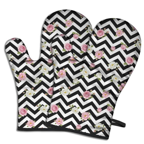 Pioneer Flower Floral Print Pattern Oven Mitt 2-Pack Set, Heat Resistant Kitchen Gloves, 7.7" X 12"