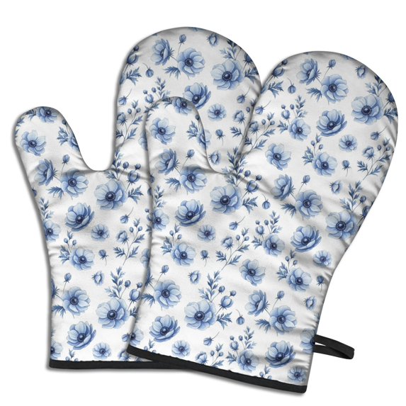 Pioneer Flower Floral Print Pattern Oven Mitt 2-Pack Set, Heat Resistant Kitchen Gloves, 7.7" X 12"