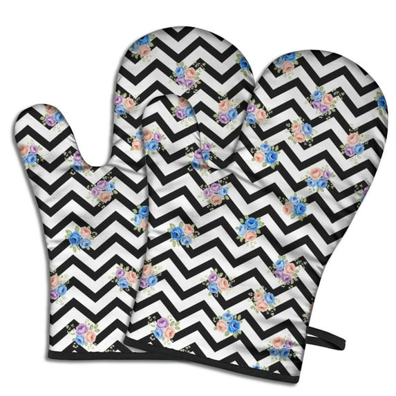 Pioneer Flower Floral Print Pattern Oven Mitt 2-Pack Set, Heat Resistant Kitchen Gloves, 7.7" X 12"