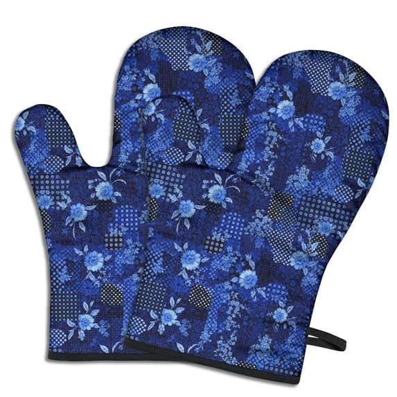 Pioneer Flower Floral Print Pattern Oven Mitt 2-Pack Set, Heat Resistant Kitchen Gloves, 7.7" X 12"
