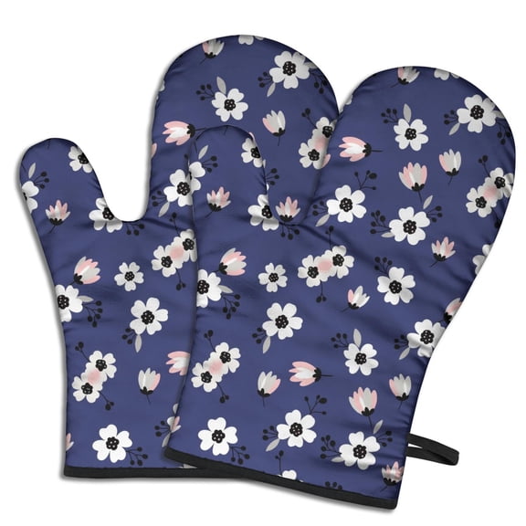 Pioneer Flower Floral Print Pattern Oven Mitt 2-Pack Set, Heat Resistant Kitchen Gloves, 7.7" X 12"