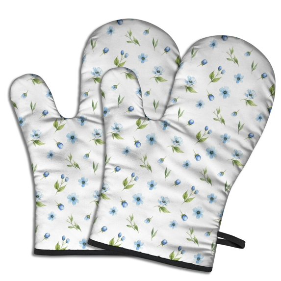 Pioneer Flower Floral Print Pattern Oven Mitt 2-Pack Set, Heat Resistant Kitchen Gloves, 7.7" X 12"