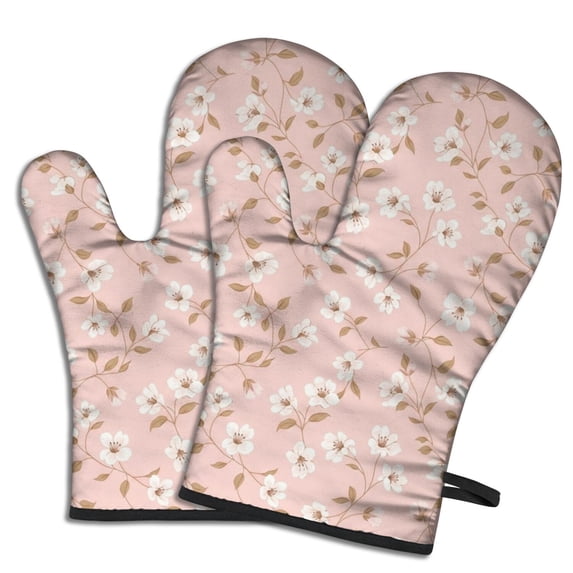 Pioneer Flower Floral Print Pattern Oven Mitt 2-Pack Set, Heat Resistant Kitchen Gloves, 7.7" X 12"