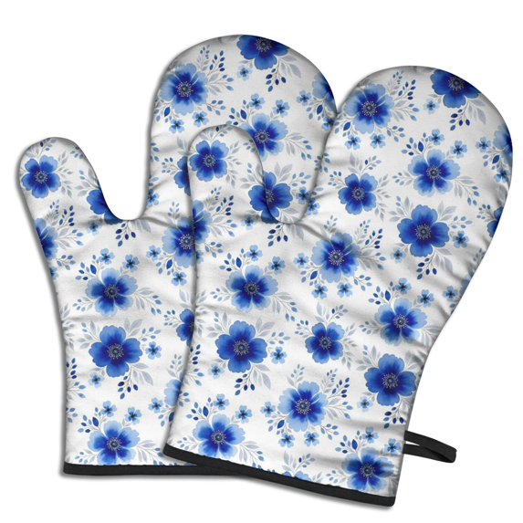 Pioneer Flower Floral Print Pattern Oven Mitt 2-Pack Set, Heat Resistant Kitchen Gloves, 7.7" X 12"