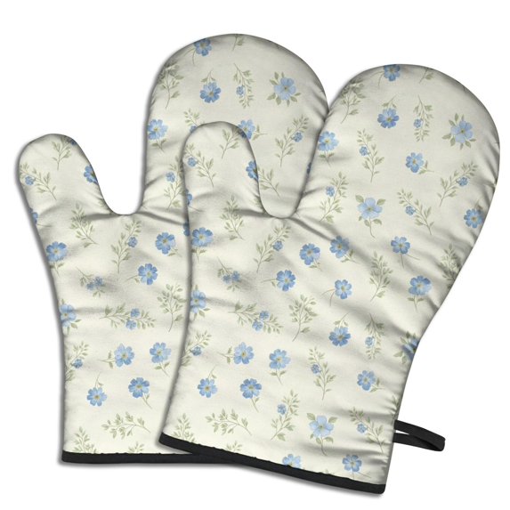 Pioneer Flower Floral Print Pattern Oven Mitt 2-Pack Set, Heat Resistant Kitchen Gloves, 7.7" X 12"