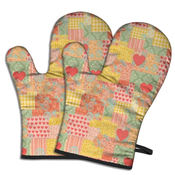 Pioneer Flower Floral Print Pattern Oven Mitt 2-Pack Set, Heat Resistant Kitchen Gloves, 7.7" X 12"