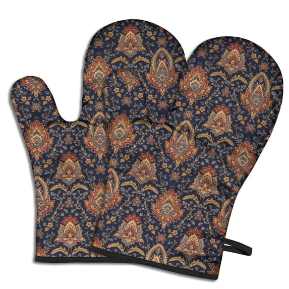 Pioneer Flower Floral Print Pattern Oven Mitt 2-Pack Set, Heat Resistant Kitchen Gloves, 7.7" X 12"
