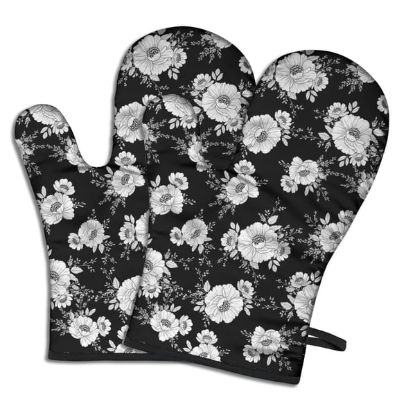 Pioneer Flower Floral Print Pattern Oven Mitt 2-Pack Set, Heat Resistant Kitchen Gloves, 7.7" X 12"