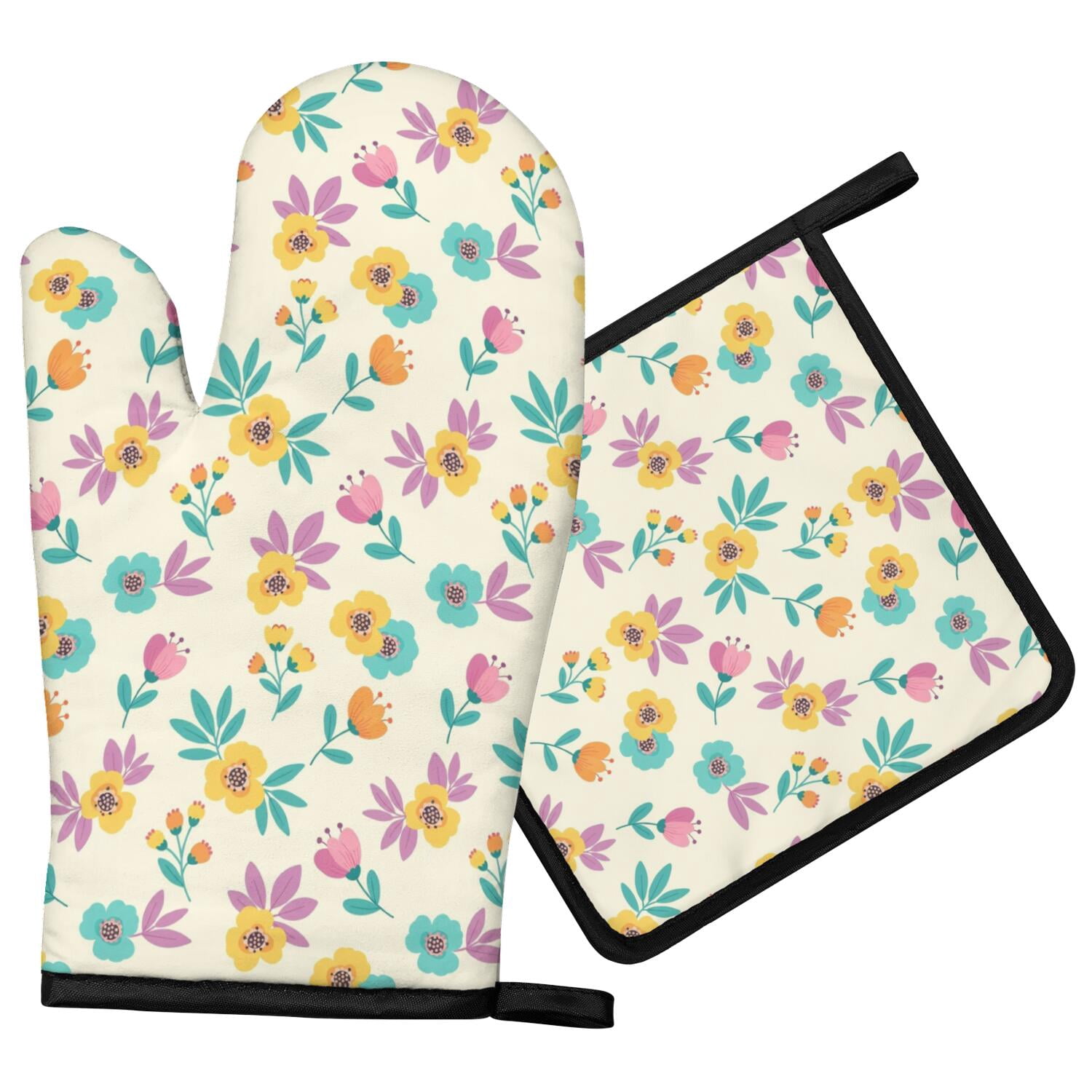 Bbq Banner Examples Pioneer Flower Floral Print Pattern Oven Mitt Pot Holder Set, Polyester ...