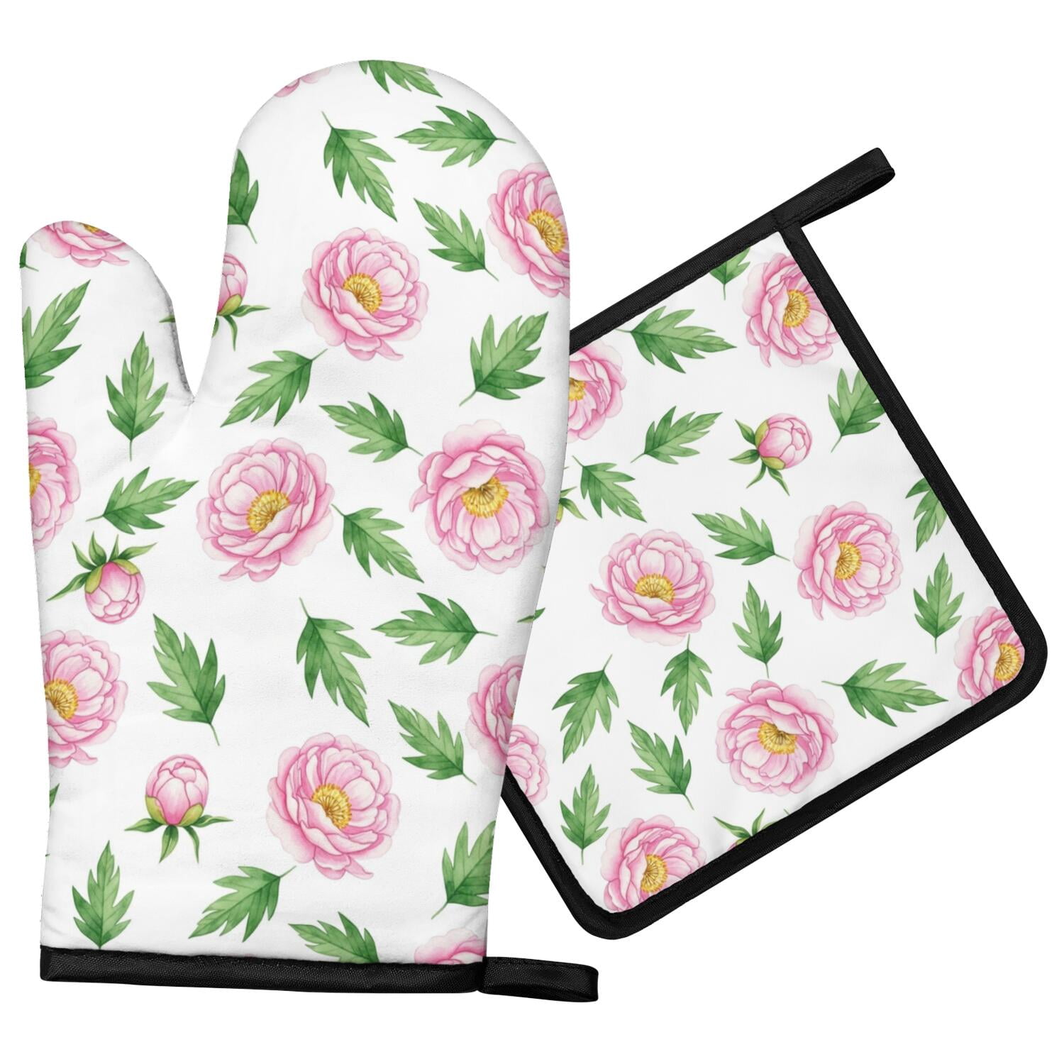 Bbq Banner Examples Pioneer Flower Floral Print Pattern Oven Mitt Pot Holder Set, Polyester ...