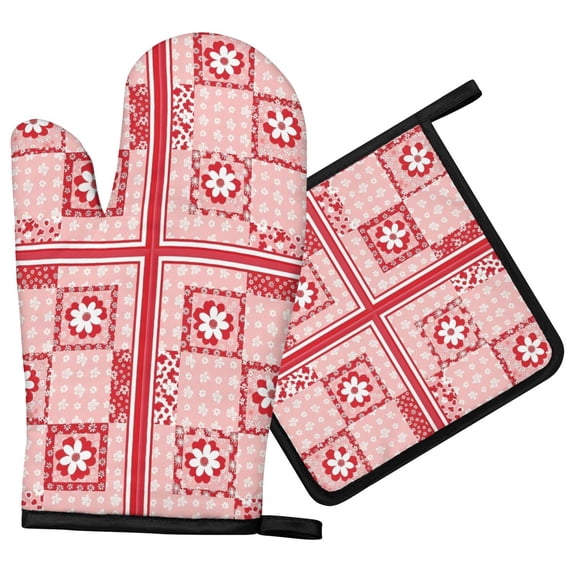 Pioneer Flower Floral Print Pattern Oven Mitt Pot Holder Set, Polyester ...