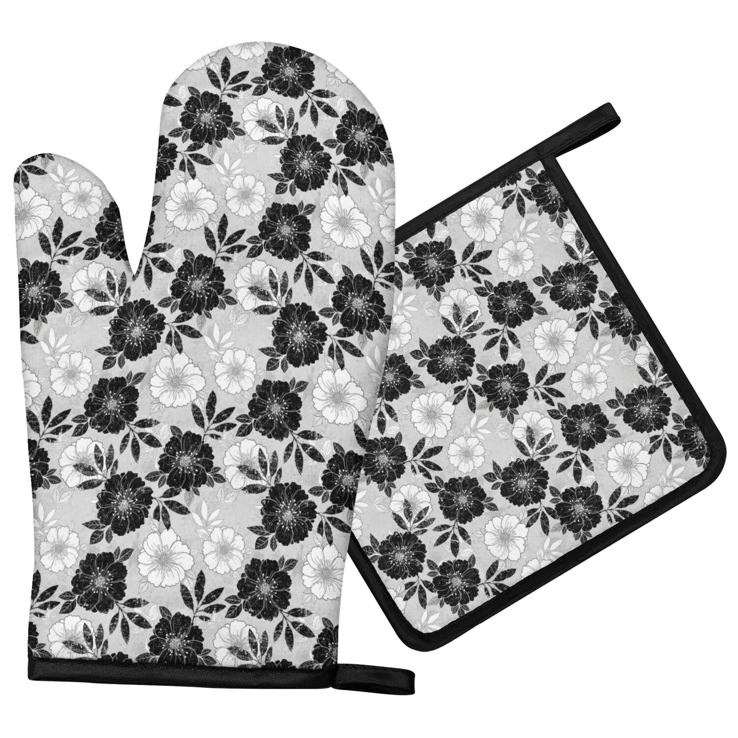 Pioneer Flower Floral Print Pattern Oven Mitt Pot Holder Set, Polyester ...