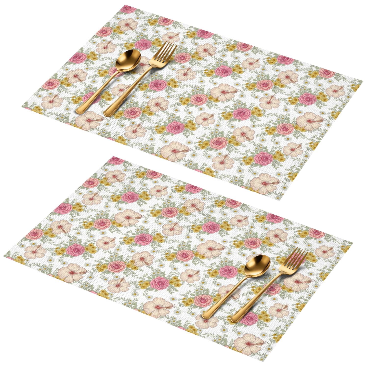 Pioneer Flower Floral Print Pattern PVC Woven Placemats Set Of 2 ...