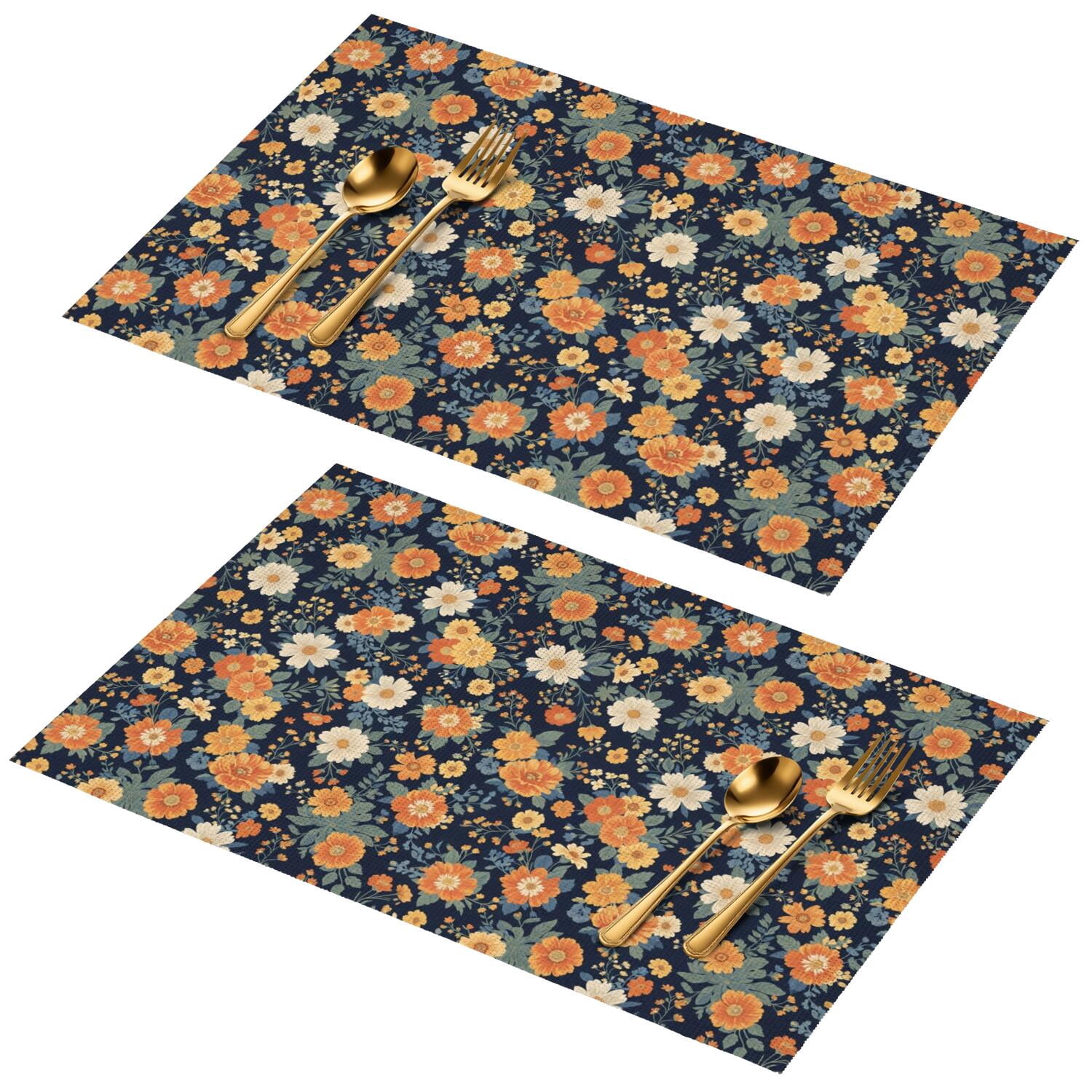 Pioneer Flower Floral Print Pattern PVC Woven Placemats Set Of 2, Bar ...