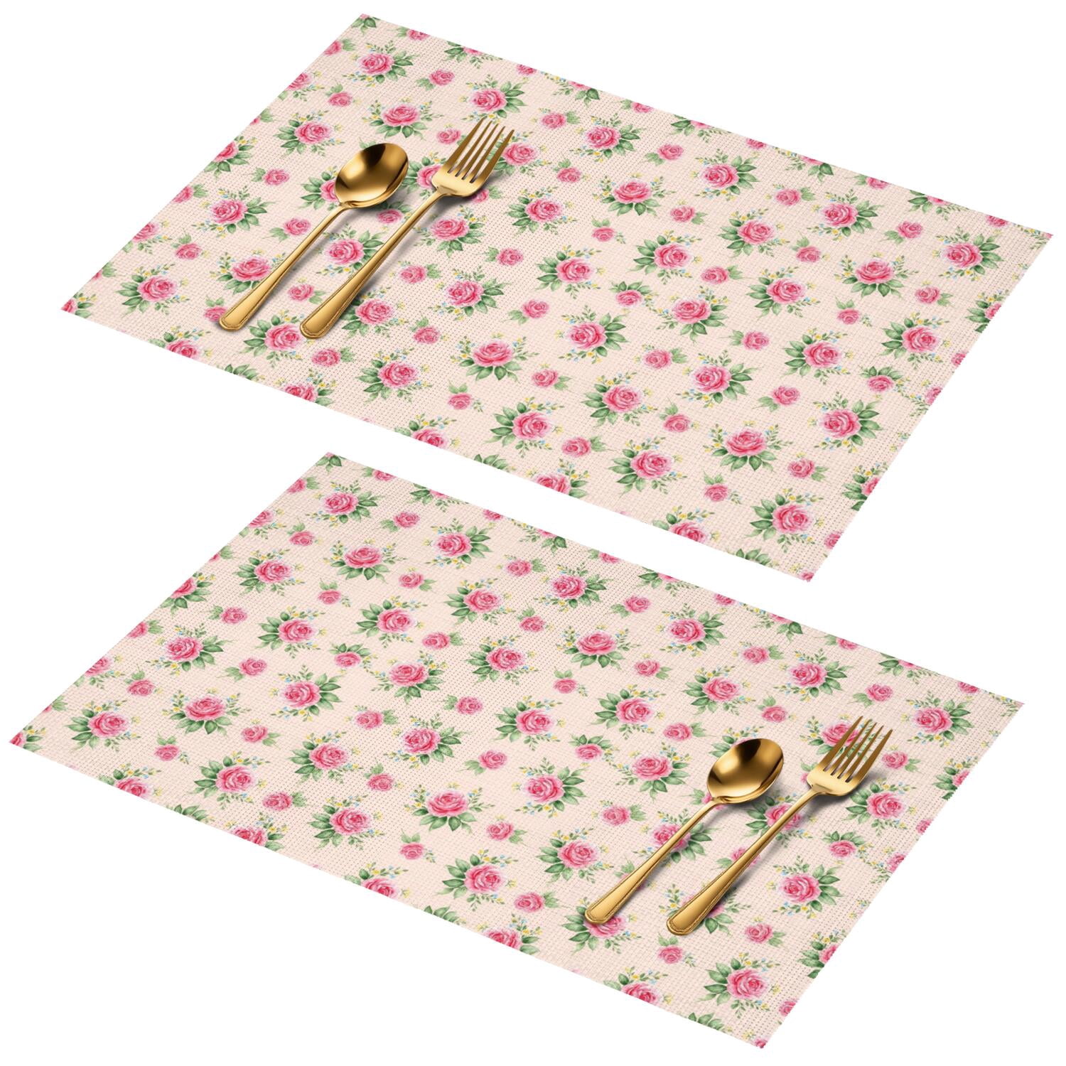 Pioneer Flower Floral Print Pattern PVC Woven Placemats Set Of 2 ...