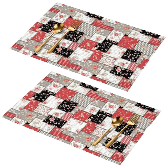 Pioneer Flower Floral Print Pattern PVC Woven Placemats Set Of 2, Outdoor Picnic Placemats Wipe Clean Gift Ideas for Dining Table Bar,12" X 18"