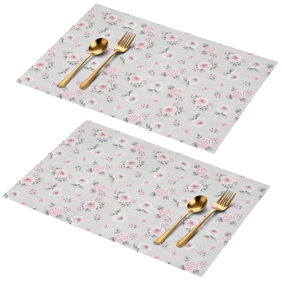 Pioneer Flower Floral Print Pattern PVC Woven Placemats Set Of 2, Retro Table Mats Wipe Clean Gift Ideas for Housewarming Holiday Gifts,12" X 18"