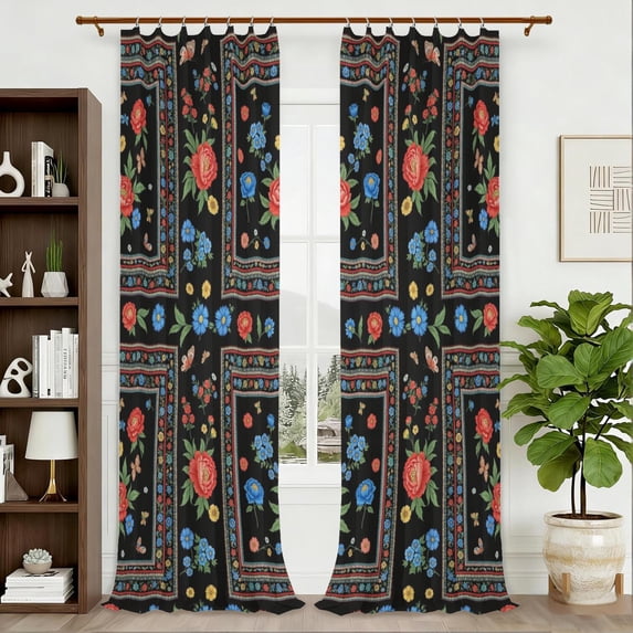 Texture Linen Pattern Pioneer Flower Floral Print Pattern Pinch Pleat Semi Sheer Linen ...