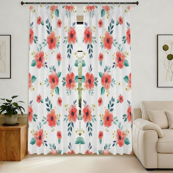 Pioneer Flower Floral Print Pattern Pinch Pleat Semi Sheer Linen ...
