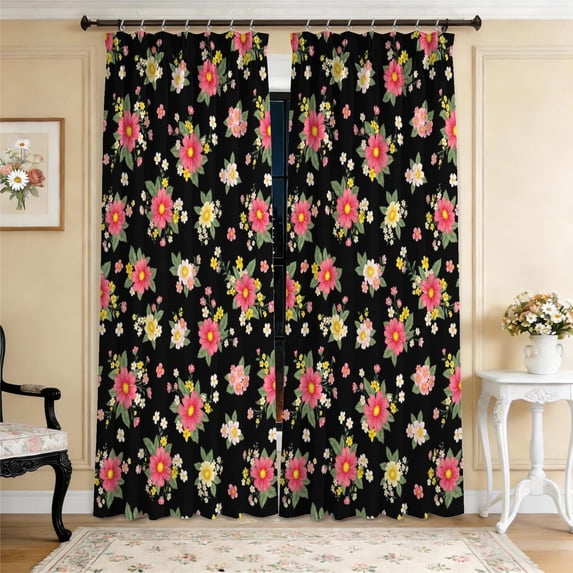 Pioneer Flower Floral Print Pattern Pinch Pleated Blackout Curtains ...