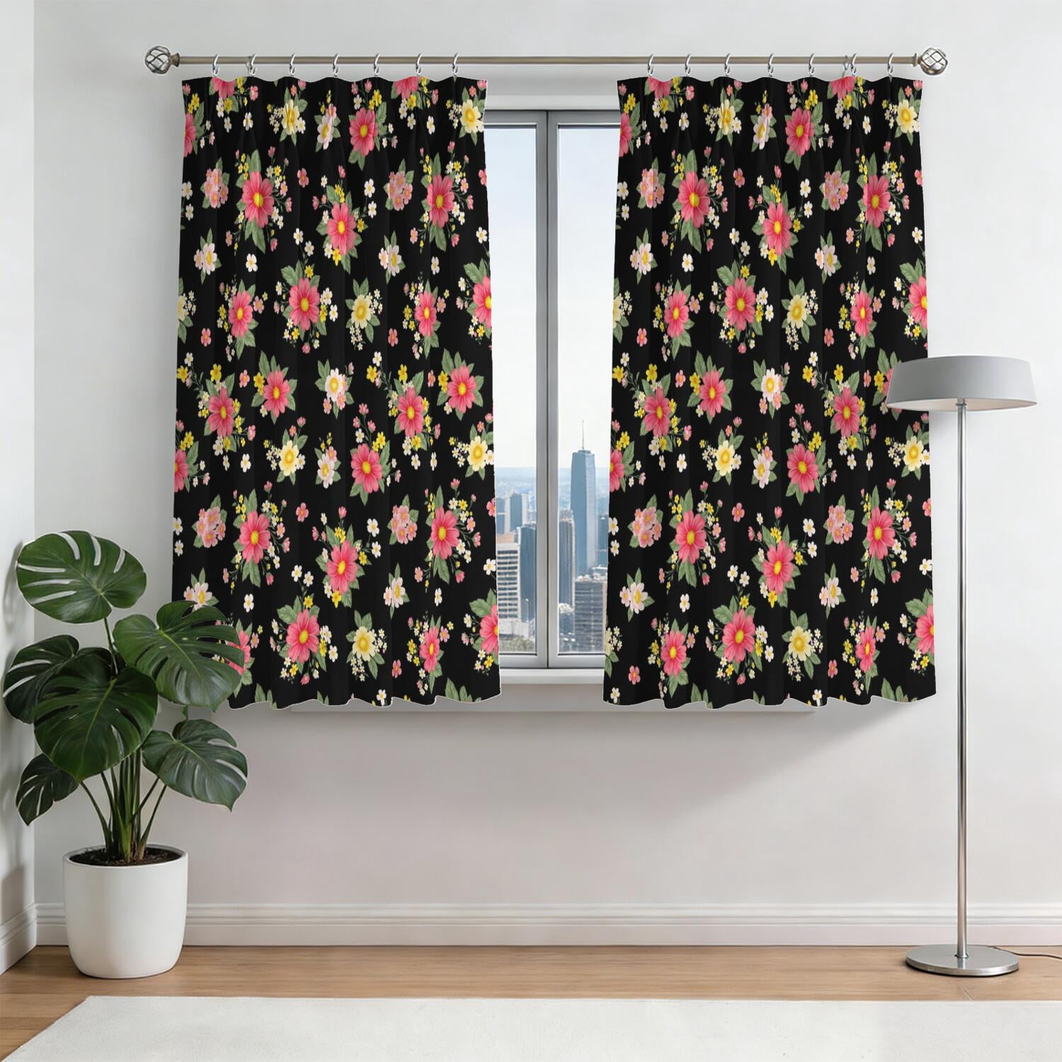 Pioneer Flower Floral Print Pattern Pinch Pleated Blackout Curtains ...
