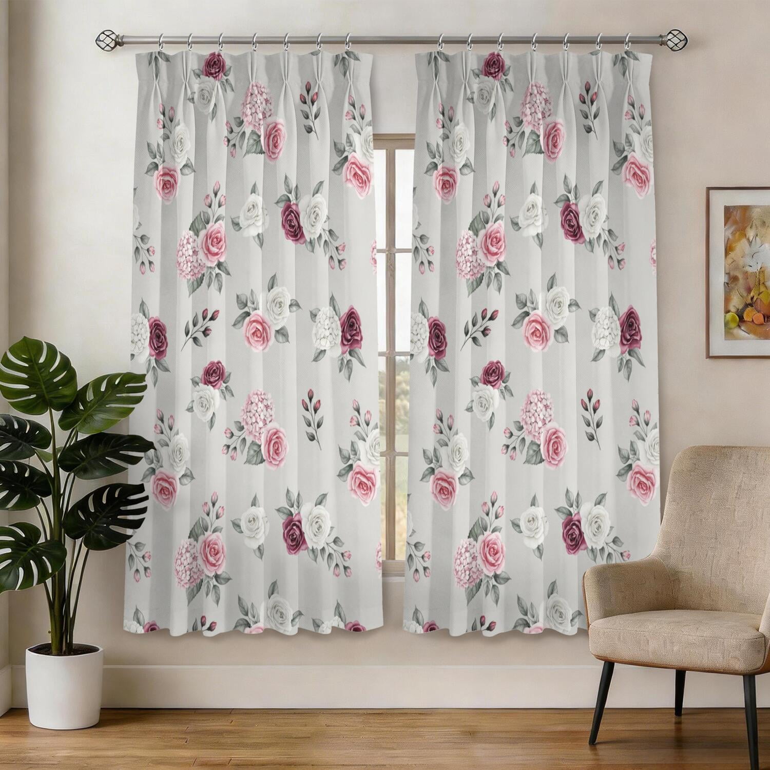 Pioneer Flower Floral Print Pattern Pinch Pleated Blackout Curtains ...