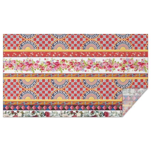 Pioneer Flower Floral Print Pattern Rectangle Tablecloth 60"x102",Waterproof Polyester Rectangle Table Cloth, Wipeable Spillproof Polyester Tablecloth for Dining, Camping, Indoor and Outdoor