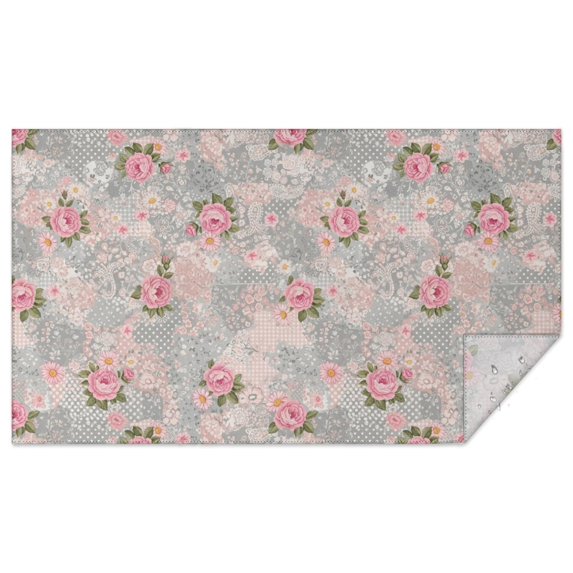 Pioneer Flower Floral Print Pattern Rectangle Tablecloth 60"x102", Waterproof Polyester Table Cloth, Wipeable Spillproof for Dining Camping Indoor Outdoor