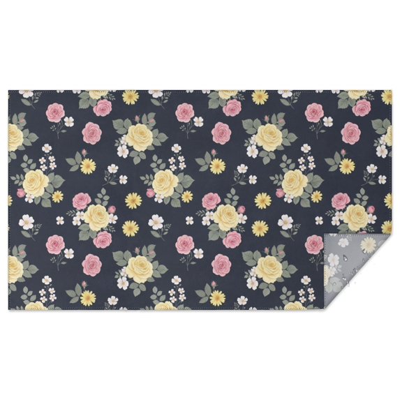 Pioneer Flower Floral Print Pattern Rectangle Tablecloth 60"x102", Waterproof Polyester Table Cloth, Wipeable Spillproof for Dining Camping Indoor Outdoor