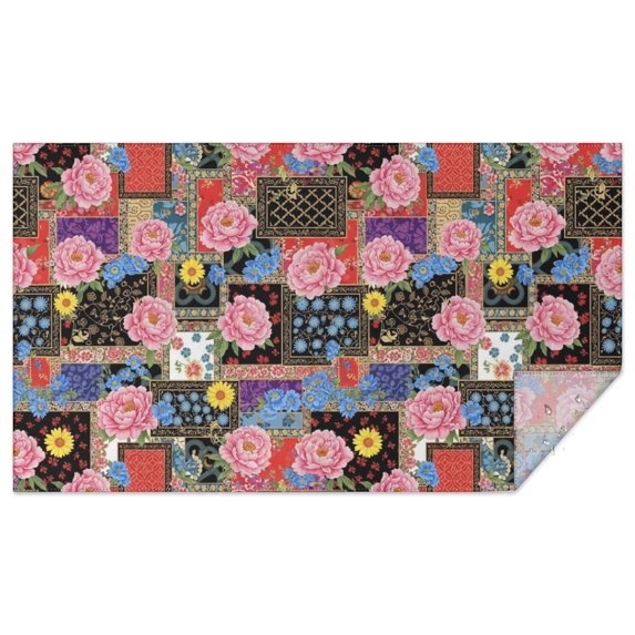 Pioneer Flower Floral Print Pattern Rectangle Tablecloth 60"x102", Waterproof Polyester Table Cloth, Wipeable Spillproof for Dining Camping Indoor Outdoor