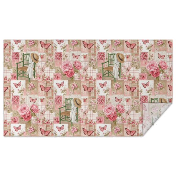 Pioneer Flower Floral Print Pattern Rectangle Tablecloth 60"x102", Waterproof Polyester Table Cloth, Wipeable Spillproof for Dining Camping Indoor Outdoor