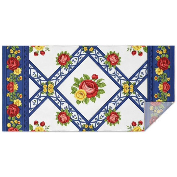 Pioneer Flower Floral Print Pattern Rectangle Tablecloth 60"x120", Waterproof Polyester Table Cloth, Wipeable Spillproof for Dining Camping Indoor Outdoor