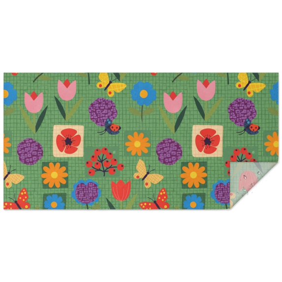 Pioneer Flower Floral Print Pattern Rectangle Tablecloth 60"x120", Waterproof Polyester Table Cloth, Wipeable Spillproof for Dining Camping Indoor Outdoor