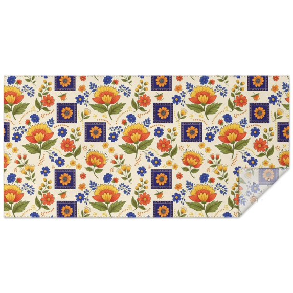 Pioneer Flower Floral Print Pattern Rectangle Tablecloth 60"x120", Waterproof Polyester Table Cloth, Wipeable Spillproof for Dining Camping Indoor Outdoor