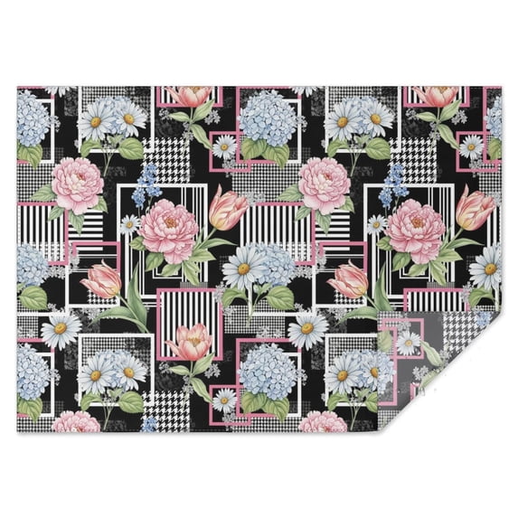 Pioneer Flower Floral Print Pattern Rectangle Tablecloth 60"x84", Waterproof Polyester Table Cloth, Wipeable Spillproof for Dining Camping Indoor Outdoor