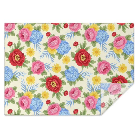 Pioneer Flower Floral Print Pattern Rectangle Tablecloth 60"x84", Waterproof Polyester Table Cloth, Wipeable Spillproof for Dining Camping Indoor Outdoor