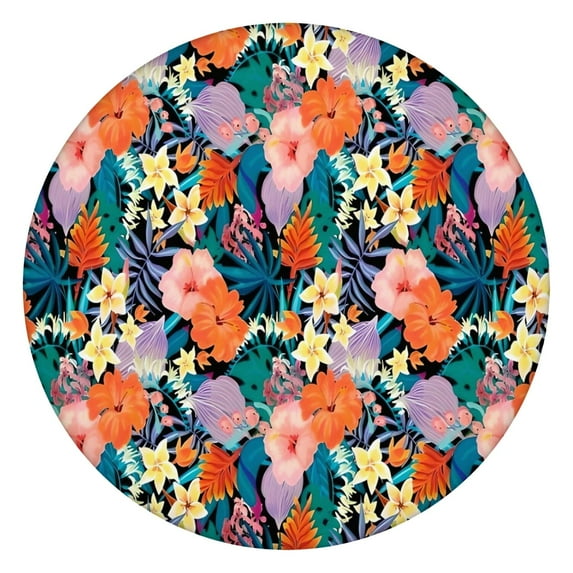 Pioneer Flower Floral Print Pattern Round Fitted Tablecloth with Elastic Edge,Dining Table Cover Waterproof,Outdoor Round Tablecloth for Camping,Dining,Indoor and Outdoor