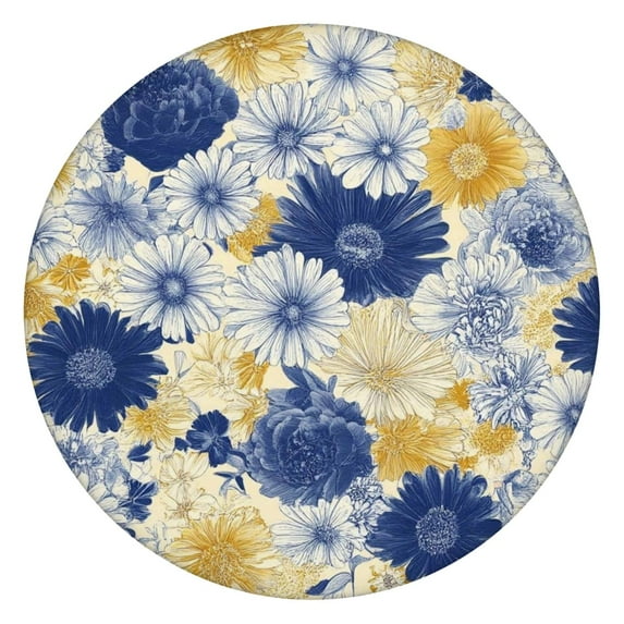 Pioneer Flower Floral Print Pattern Round Fitted Tablecloth with Elastic Edge,Dining Table Cover Waterproof,Outdoor Round Tablecloth for Camping,Dining,Indoor and Outdoor