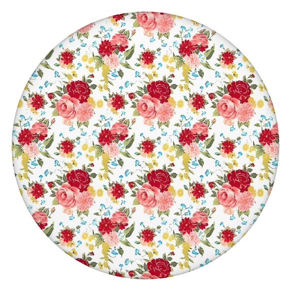 Pioneer Flower Floral Print Pattern Round Fitted Tablecloth with Elastic Edge,Dining Table Cover Waterproof,Outdoor Round Tablecloth for Camping,Dining,Indoor and Outdoor
