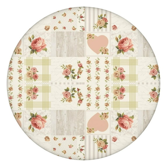 Pioneer Flower Floral Print Pattern Round Fitted Tablecloth with Elastic Edge,Dining Table Cover Waterproof,Outdoor Round Tablecloth for Camping,Dining,Indoor and Outdoor