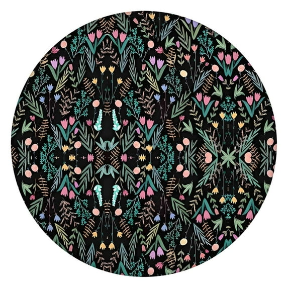 Pioneer Flower Floral Print Pattern Round Fitted Tablecloth with Elastic Edge,Dining Table Cover Waterproof,Outdoor Round Tablecloth for Camping,Dining,Indoor and Outdoor