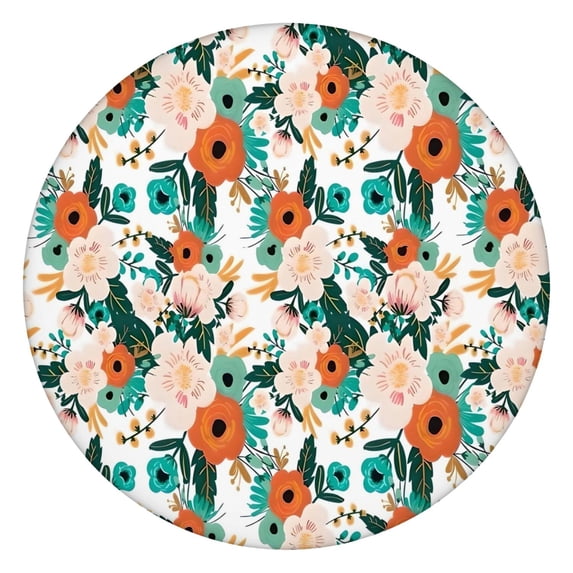Pioneer Flower Floral Print Pattern Round Fitted Tablecloth with Elastic Edge,Dining Table Cover Waterproof,Outdoor Round Tablecloth for Camping,Dining,Indoor and Outdoor
